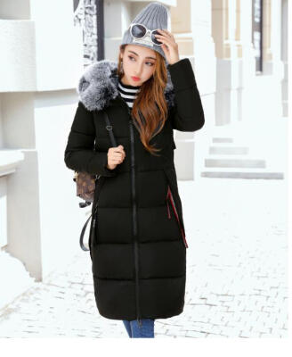 

2017 cotton coat large hair collar thick long section knee knee winter jacket jacket