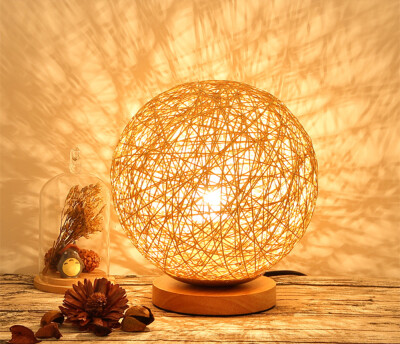 

BOKT Minimalist Solid Wood Table Lamp Bedside Desk Lamp Colourful Home Decor Rattan Ball Round Lampshade