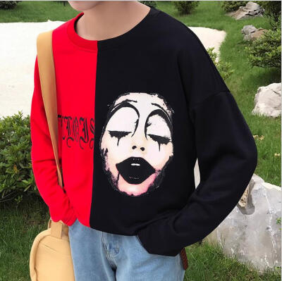 

2017 autumn new clown print long-sleeved men's sweater large size loose casual trend sweater men