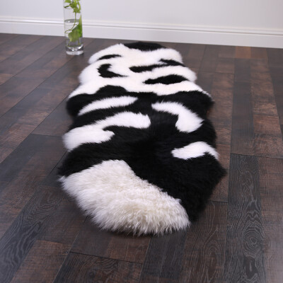 

Unique design Black and white mix zebra pattern 2P 60*180cm NewZealand sheepskin rug for bedside carpet, sheep fur ground mat