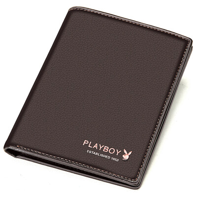 

Playboy playboy men&39s wallet short paragraph first layer of leather cowhide kraft card multi-function multi-card position leisure wallet PAA5982-6C brown