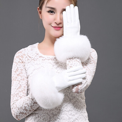 

Ladies leather fox hair sheepskin gloves white
