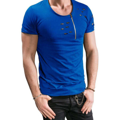 

Male 2017 Brand Short Sleeve Zipper Solid Color T Shirt O- Neck Slim Men T-Shirt Tops Fashion Mens Tee Shirt T Shirts 3XL FGH