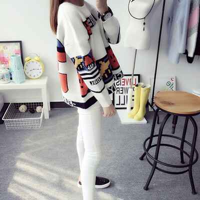 

sustory women&39s 2017 autumn&winter school style wind jacket sweater short paragraph Korean version of round neck loose sweater shirt SRSU121 rice white uniform
