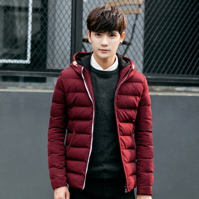 

Winter men 's cotton coat thick thick hooded warm cotton youth self - cultivation solid cotton - padded jacket