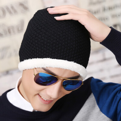 

New winter man hat plus velvet ear protection warm knitted wool hat male cap