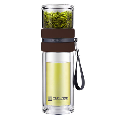 

Fuguang Tea Master Series Glass Double Transparent Tea Separation Cup with Filter Business Office Mens Tea Cup Dark Brown 240ml G1609-SH-240