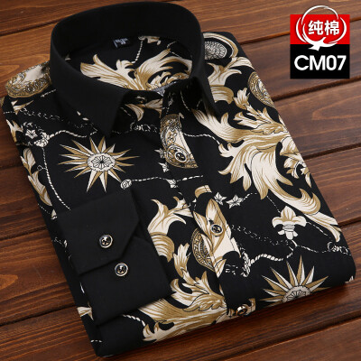 

Business Youth Men Long Sleeve Shirt Spring Autumn Silm Fit Printing Floral