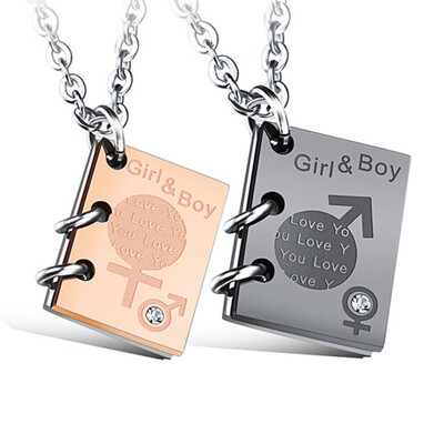 

Couples Open Love Notebook Pendant Necklace Inlaid Cubic Zirconia Love Book Valentines Day Gift Fashion Jewelry
