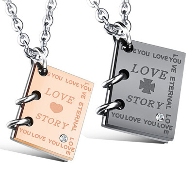 

Romantic "Love Story" Pendant Couple Necklace Titanium Stainless His&Hers Split Joint Matching Jewelry Lovers Clavicle With St