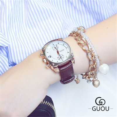 

GUOU Brand Luxury Women Leather Watches Simple Waterproof Quartz Wristwatches Ladies Dress Watch