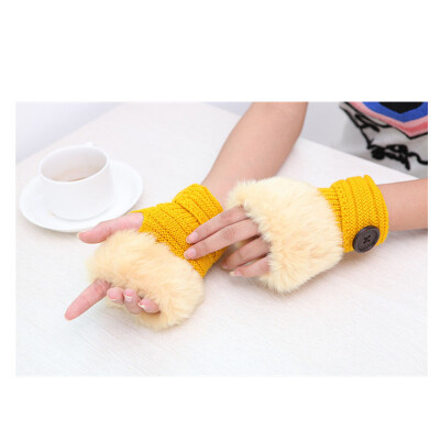 

Fashion ladies hairs buckle gloves warm woolen half finger gloves hand knitted gloves