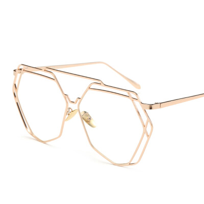 

Peekaboo High quality vintage flat top polygon glasses clear lens men women fashion gold metal frame eyeglasses oversized