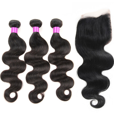

44 Body Wave Lace Closure 1 Pcs 44 Body Wave Lace Closure Hair Plus 3 Hair Bundles With Closure Malaysian Virgin Human Hair