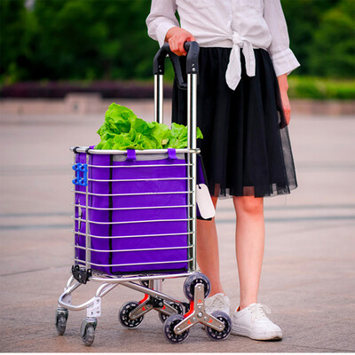 

Double handle Stair Climbing Farmers Market Cart Folding Shopping Handcart Rolling W Bag