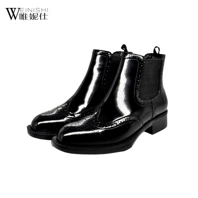 

Persun good quality boot winter balck pebbling patent leather short boots causl style women boots