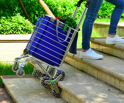 

Stair Climbing Cart Folding 8 Wheels Shopping Handcart Rolling W Bag
