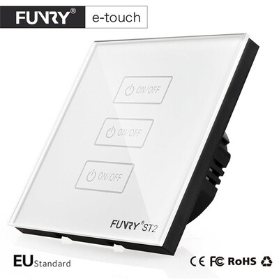 

FUNRY ST2 3Gang ЕС Стандартный сенсорный выключатель освещения Престижное закаленное стекло панели 170-240V 7-200W / Банда