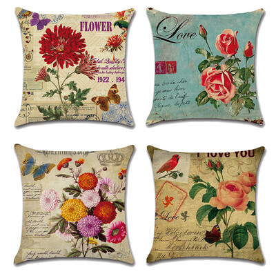 

4 PackVintage Pink Rose Burlap Pillow Cover
