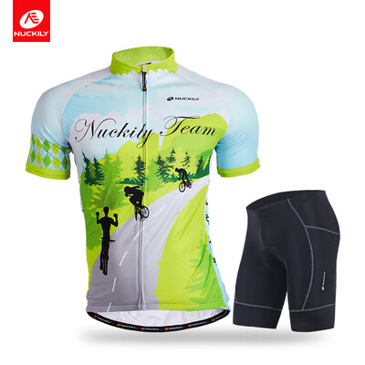

NUCKILY Mens summer short sleeve cycling jersey&short suit with professional design