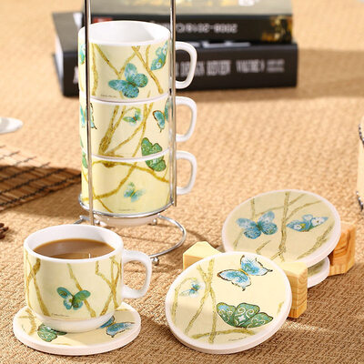 

A Ting American coffee cup, 4 sets of creative ceramic cup, water cup, coffee cup, set (send storage rack and the same type