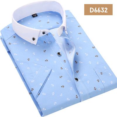 

Men Casual Shirt Fashion Short Sleeve Solid Color Summer Slim Printing