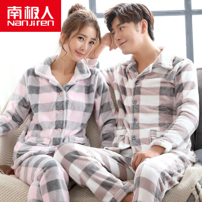 

Antarctic (Nanjiren) N8R5X20131 Pajamas Home Apparel Thicker Couples Coral Velvet Pajamas Men & Women Fall Winter Long Sleeve Plaid Flange Home Set Men's Jacks XXXL