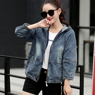 

Markentsee 2017 new women fall students embroidery loose large size short hooded cowboy jacket women denim zx1782401 picture color