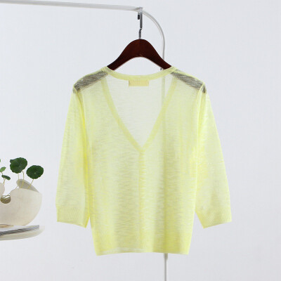 

Summer women 's thin section of linen sweater women' s chest air - conditioned shirt