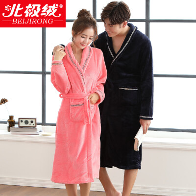 

Arctic velvet BJRSP pajamas home service thicker flannel long sleeves bathrobes couples pajamas men and women autumn and winter classic can wear gowns B541101812 male deep red