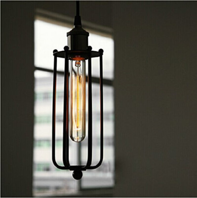 

BOKT Minimalist 1-light Industrial Edison Wrought Iron Hanging Light Black Loft Long Cage Rustic Porch Pendant Light