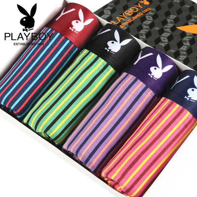 

Playboy men&39s underwear male color striped cotton flat pants breathable four-angle pants 4 loaded purple strip green bar red strip blue L 17095