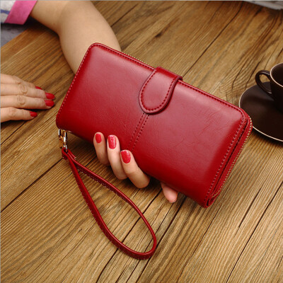 

Wallet women long paragraph oil wax new phone bag zipper big note folder card card multi-card wallet