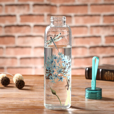 

A Ting American Creative Heat-resistant Glass Water Bottle with Silicone Rope 18oz