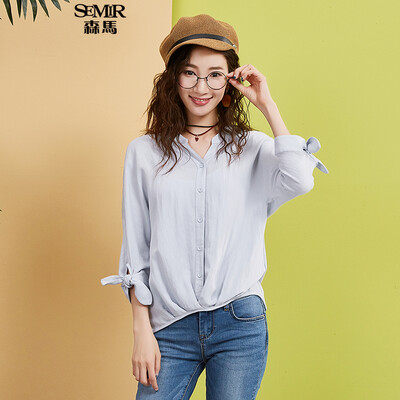 

Semir Long Sleeve Shirt Female 2017 Fall Shirt Kiss Meat Han Fan Student V Collar 17316050024 Ice Blue