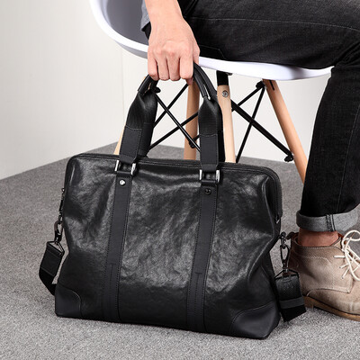 

Paibao pabojoe mens bag leather handbag briefcase mens shoulder slung bag first layer cowhide large capacity casual business briefcase vegetable tanned leather PBJ6598 black