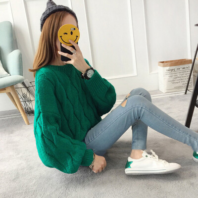 

sustory women's 2017 autumn and winter models Korean version of the temperament loose jacket sweater coat jacket coat SRSU095 green uniform
