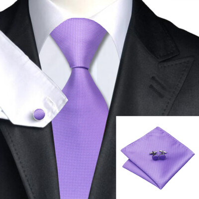 

N-0416 Vogue Men Silk Tie Set Purple Solid Necktie Handkerchief Cufflinks Set Ties For Men Formal Wedding Business wholesale