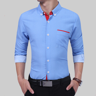 

2017 MenS Fashion Men Shirt British Fashion Wave Point Slim Square Collar Long-Sleeved Shirt Single Large Size 4XL