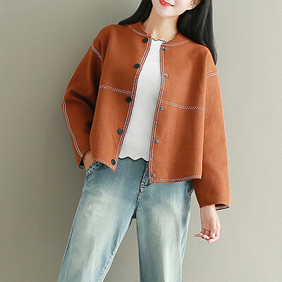 

City plus CITYPLUS 2017 autumn&winter new women&39s clothing wild sweater coat loose loose knit cardigan jacket CWWT179377 brown all