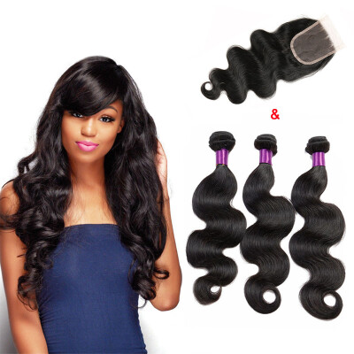 

Brazilian Virgin Hair Body Wave With Closure Cheap 3 Bundles Human Hair With Closure 8A Brazilian Virgin Hair With Closure