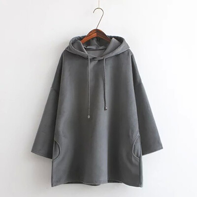 

The new 2017 wild girl students loose long section of thin hooded sweater