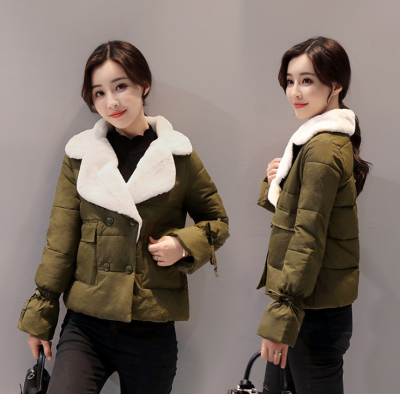 

2017 Winter new women lapel short section lamb wool coat thickened bread cotton jacket jacket