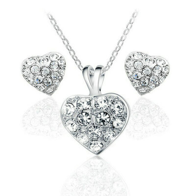 

Yoursfs® 18K White Gold Plated Crystal Sweet Heart Necklace and Earring Set Use Clear Austrian Crystal Fashion Jewelry Set