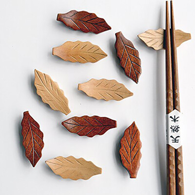 

Natural Wooden Leaf Shape Chopstick Rest Spoon Fork Knife Holder ,10 Pack