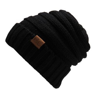 

Men Women Winter Knitted Wool Cap Unisex Folds Casual CC labeling Beanies Hat Solid Color Hip-Hop Skullies Beanie Hat Gorros