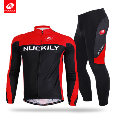 

NUCKILY Mens SpringAutumn road biking foam pad tights long sleeve polyester cycling jersey