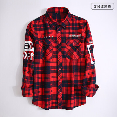 

Casual Youth Men Long Sleeve Shirt Spring Autumn Silm Fit Lattice Fashion