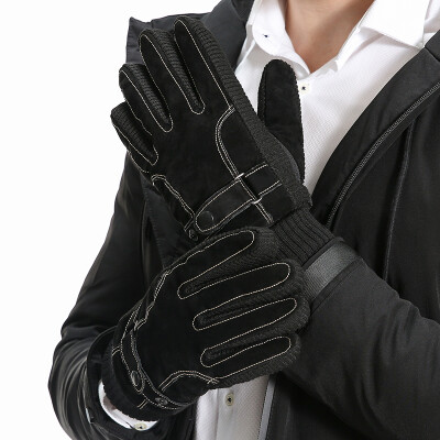 

Yu Zhaolin YUZHAOLIN leather gloves men winter warm riding plus velvet ride winter wind touch-screen men&39s leather stitching thick black&white section