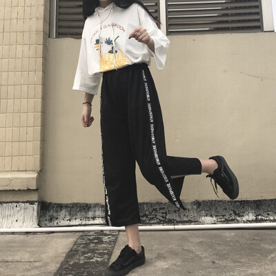 

2017 new female students open fork wide leg pants casual sports pants